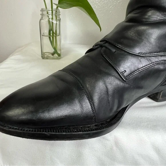Hugo Boss Dress Knee High Black Leather Stretchy Calf Zip Boots 38 Almond Toe 8 - Picture 14 of 15
